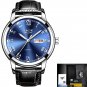 silver blue leather_Luxury Brand Men Stainless Steel Gold Watch Men's Quartz Clock Man Sports Waterp