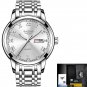 silver white steel_Luxury Brand Men Stainless Steel Gold Watch Men's Quartz Clock Man Sports Waterpr