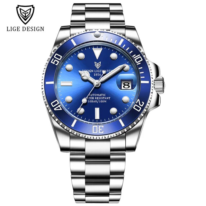 Silver blue_2023   Watch Men Automatic Mechanical Tourbillon Clock Fashion Sport Diving Watch 100ATM