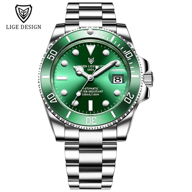 Silver green_2023   Watch Men Automatic Mechanical Tourbillon Clock Fashion Sport Diving Watch 100AT