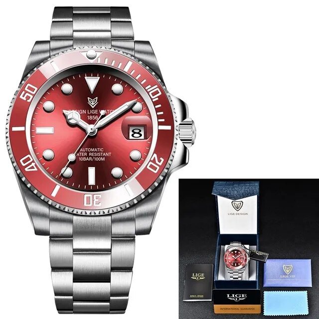Silver red_2023   Watch Men Automatic Mechanical Tourbillon Clock Fashion Sport Diving Watch 100ATM 