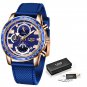 Gold blue_2021  Official Store  Waterproof Silicones Strap Quartz Mens Watches For Men Top Brand Lux