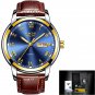 gold blue leather_Top Luxury Brand Men Sports Watch Male Casual Full steel Date Wristwatches Men's Q