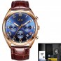 Gold blue leather_2023  Watches Men Brand Luxury Watch For Men Waterproof Chronograph Quartz Clock F