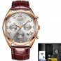 Gold white leather_2023  Watches Men Brand Luxury Watch For Men Waterproof Chronograph Quartz Clock 