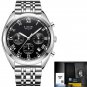 Silver black steel_2023  Watches Men Brand Luxury Watch For Men Waterproof Chronograph Quartz Clock 