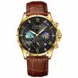 Gold black_2023  Mens Watches  Top Brand Luxury Leather Casual Quartz Watch Men's Sport Waterproof C