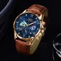 Rose gold blue_2023 Mens Watches Top Brand Luxury Leather Casual Quartz Watch Men's Sport Waterpro