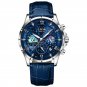 Silver blue_2023  Mens Watches  Top Brand Luxury Leather Casual Quartz Watch Men's Sport Waterproof 