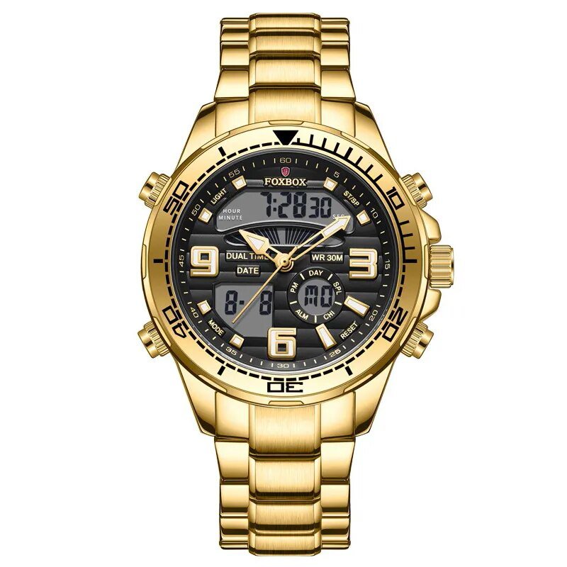 Gold black_Men Watch Top Luxury Brand Big Dial Sport Military Watches Mens Chronograph Quartz Wristw