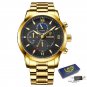 Gold black_Top Brand Luxury Multifunction Mens Watches Casual Silver Quartz Watch Men Sport Waterpro