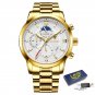 Gold white_Top Brand Luxury Multifunction Mens Watches Casual Silver Quartz Watch Men Sport Waterpro