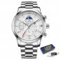 Silver_Top Brand Luxury Multifunction Mens Watches Casual Silver Quartz Watch Men Sport Waterproof C