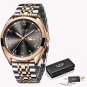 Rose gold black S_Watches Men Waterproof Stainless Steel Luxury Analogue Wrist Watches Week Display 