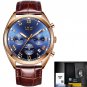 Rose gold blue L_Watches Men Waterproof Stainless Steel Luxury Analogue Wrist Watches Week Display D