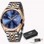 Rose gold blue S_Watches Men Waterproof Stainless Steel Luxury Analogue Wrist Watches Week Display D