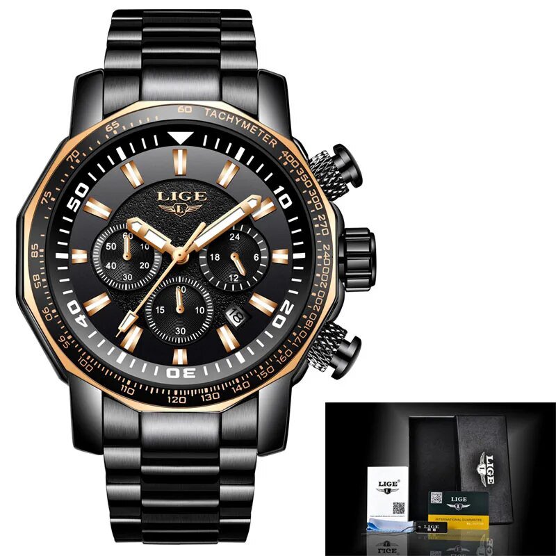 Gold black_2021  Top Brand Luxury Mens Watches Full Steel Watch Male Military Sport Waterproof Watch