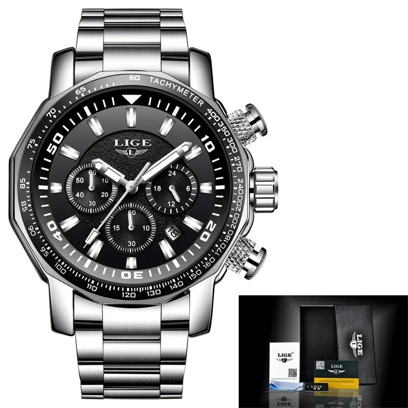 Silver black_2021  Top Brand Luxury Mens Watches Full Steel Watch Male Military Sport Waterproof Wat