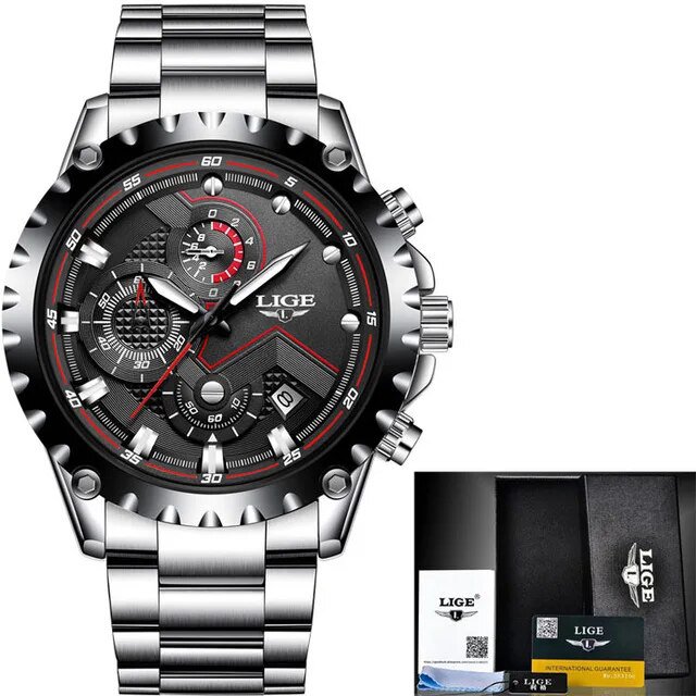 silver black steel_2022  Men Watch Fashion Quartz Watch Mens Top Brand Luxury All Steel Business Wat