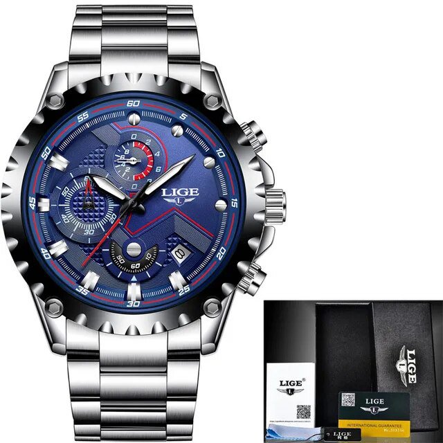 silver blue steel_2022  Men Watch Fashion Quartz Watch Mens Top Brand Luxury All Steel Business Wate