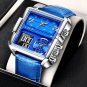 Rose gold blue_2021  Casual Leather Mens Watches Top Brand Luxury Double Quartz Watch For Men Waterp
