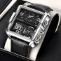 Silver black_2021  Casual Leather Mens Watches Top Brand Luxury Double Quartz Watch For Men Waterpro