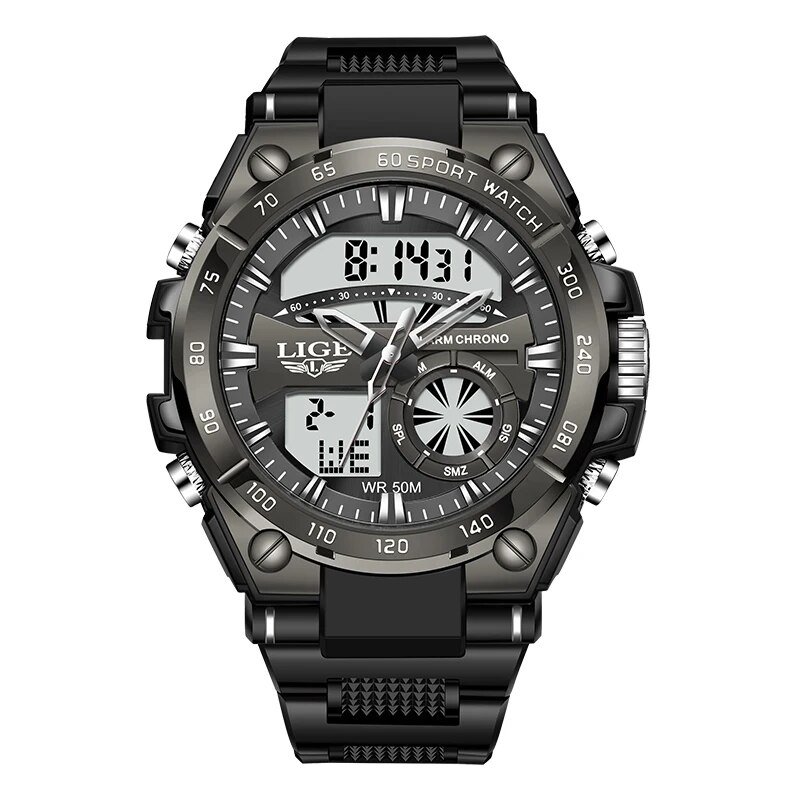 All black_Digital Men Military Watch 50m Waterproof Wristwatch LED Quartz Clock Sport Watch Male Big