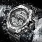 Silver  black_Digital Men Military Watch 50m Waterproof Wristwatch LED Quartz Clock Sport Watch Male