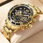 Gold black_Sport Chronograph Mens Watches Top Brand Luxury Full Steel Quartz Clock Waterproof Big Di