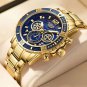 Gold bue_Sport Chronograph Mens Watches Top Brand Luxury Full Steel Quartz Clock Waterproof Big Dial