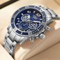 Silver blue_Sport Chronograph Mens Watches Top Brand Luxury Full Steel Quartz Clock Waterproof Big D