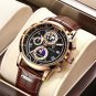 Rose gold black_2022  Mens Watches  Top Brand Leather Chronograph Waterproof Sport Automatic Date Qu