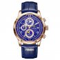 Rose gold blue_2022 Mens Watches Top Brand Leather Chronograph Waterproof Sport Automatic Date Qua