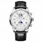 Silver white_2022 Mens Watches Top Brand Leather Chronograph Waterproof Sport Automatic Date Quart