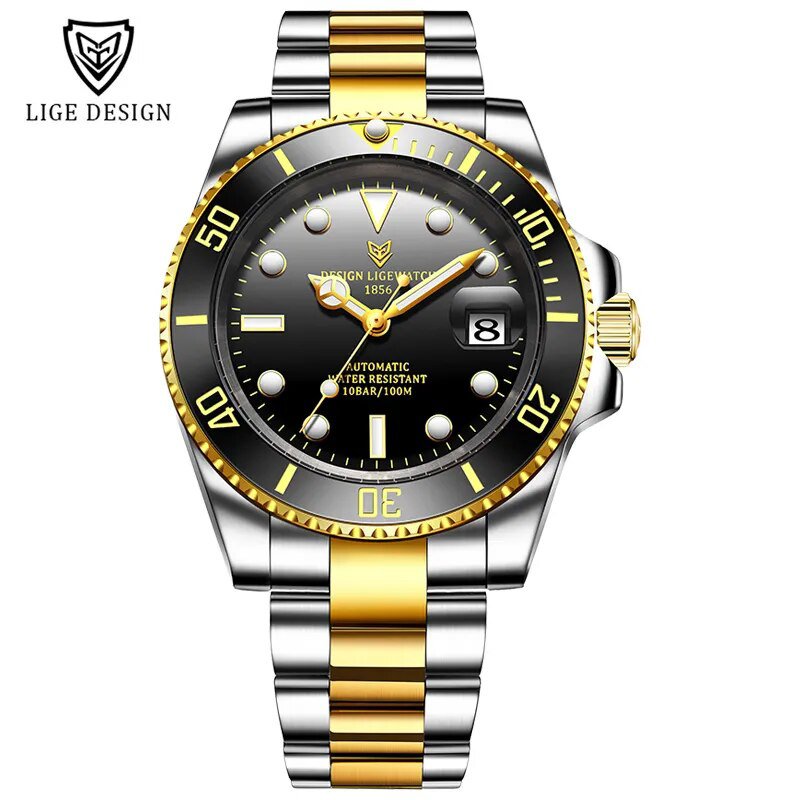 Gold black_2023   Watch Men Automatic Mechanical Tourbillon Clock Fashion Sport Diving Watch 100ATM 
