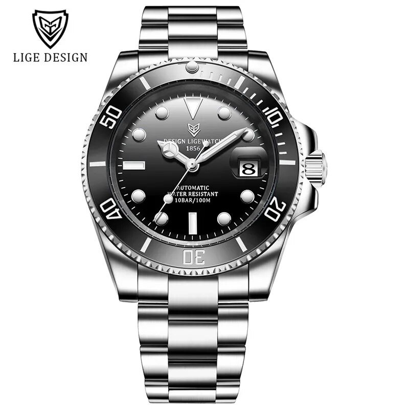 Silver black_2023   Watch Men Automatic Mechanical Tourbillon Clock Fashion Sport Diving Watch 100AT