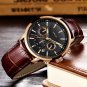 Gold black L_Mens Watches Top Brand Luxury Leather Casual Quartz Watch Men Military Sport Waterproof