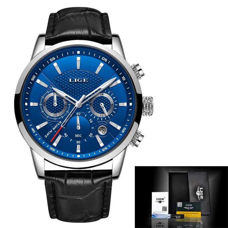 Silver blue L_Mens Watches Top Brand Luxury Leather Casual Quartz Watch Men Military Sport Waterproo