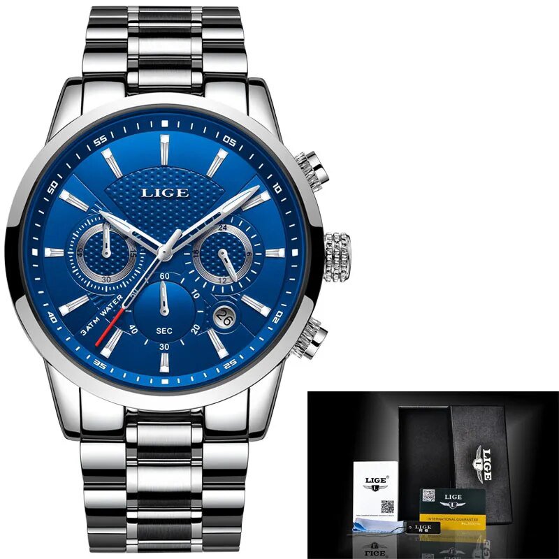 Silver blue S_Mens Watches Top Brand Luxury Leather Casual Quartz Watch Men Military Sport Waterproo