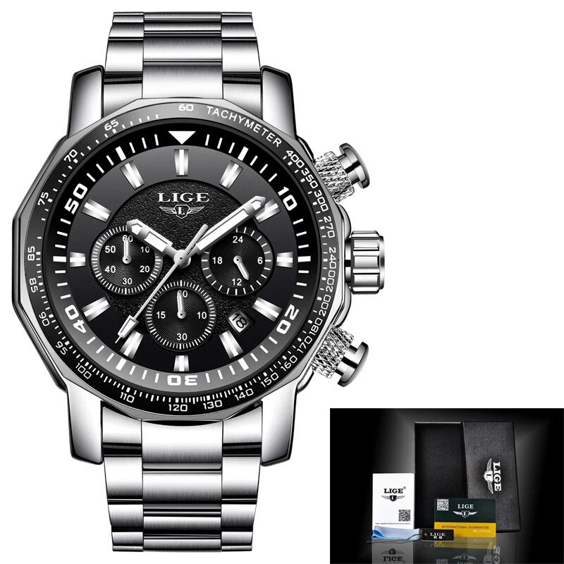 Silver black_2020  Top Brand Luxury Mens Watches Full Steel Watch Male Military Sport Waterproof Wat