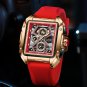 Gold red_Top Brand Men's Watches Luxury Square Quartz Wristwatch Waterproof Luminous Chronograph Wat