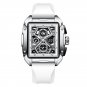 Silver white_Top Brand Men's Watches Luxury Square Quartz Wristwatch Waterproof Luminous Chronograph