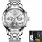 Silver white_Mens Watches Top Brand Luxury Fashion Quartz Gold Watch Men's Business Stainless Steel