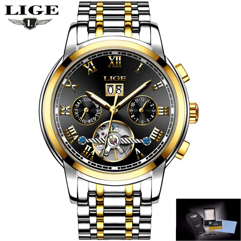 Gold black_2022  Mens Watches Automatic Mechanical Watch Tourbillon Sport Clock Leather Casual Busin