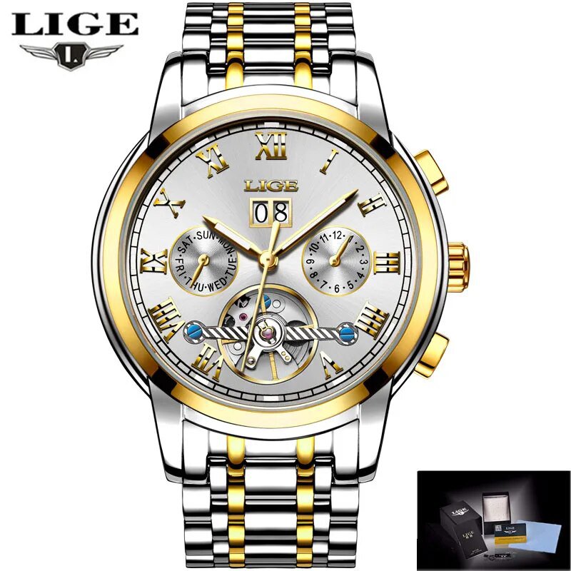 Gold white_2022  Mens Watches Automatic Mechanical Watch Tourbillon Sport Clock Leather Casual Busin