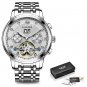 Silver white 2_2022  Mens Watches Automatic Mechanical Watch Tourbillon Sport Clock Leather Casual B