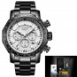 Black White_Fashion Brand Men Watch Chronograph Full Steel Business Quartz Clock Military Sport Wate