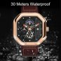 Silver black_Fashion Square Dial Leather Mens Watches Luxury Sport Waterproof Watch Men Chronograph