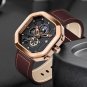 Silver white_Fashion Square Dial Leather Mens Watches Luxury Sport Waterproof Watch Men Chronograph