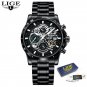Black blue S_2023 Mens Watches Top Brand Stainless Steel Hollow Sports Waterproof Quartz Watch Men